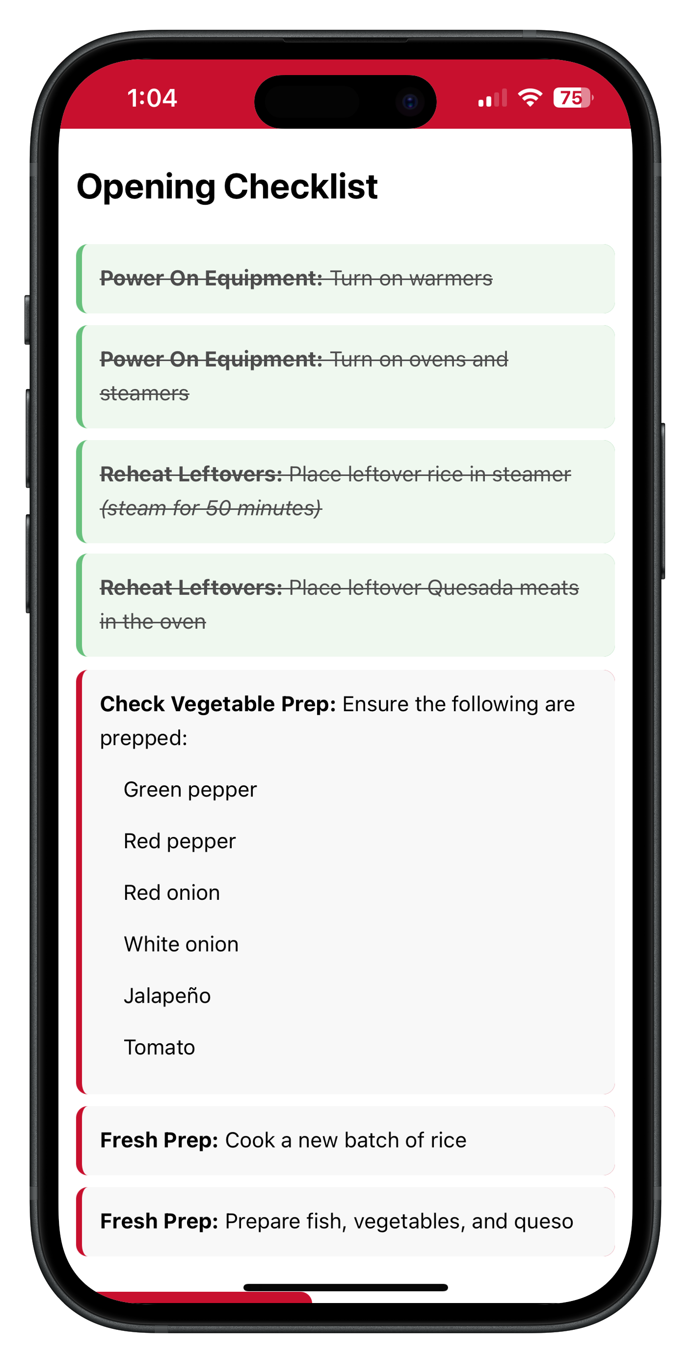 Crew checklist view