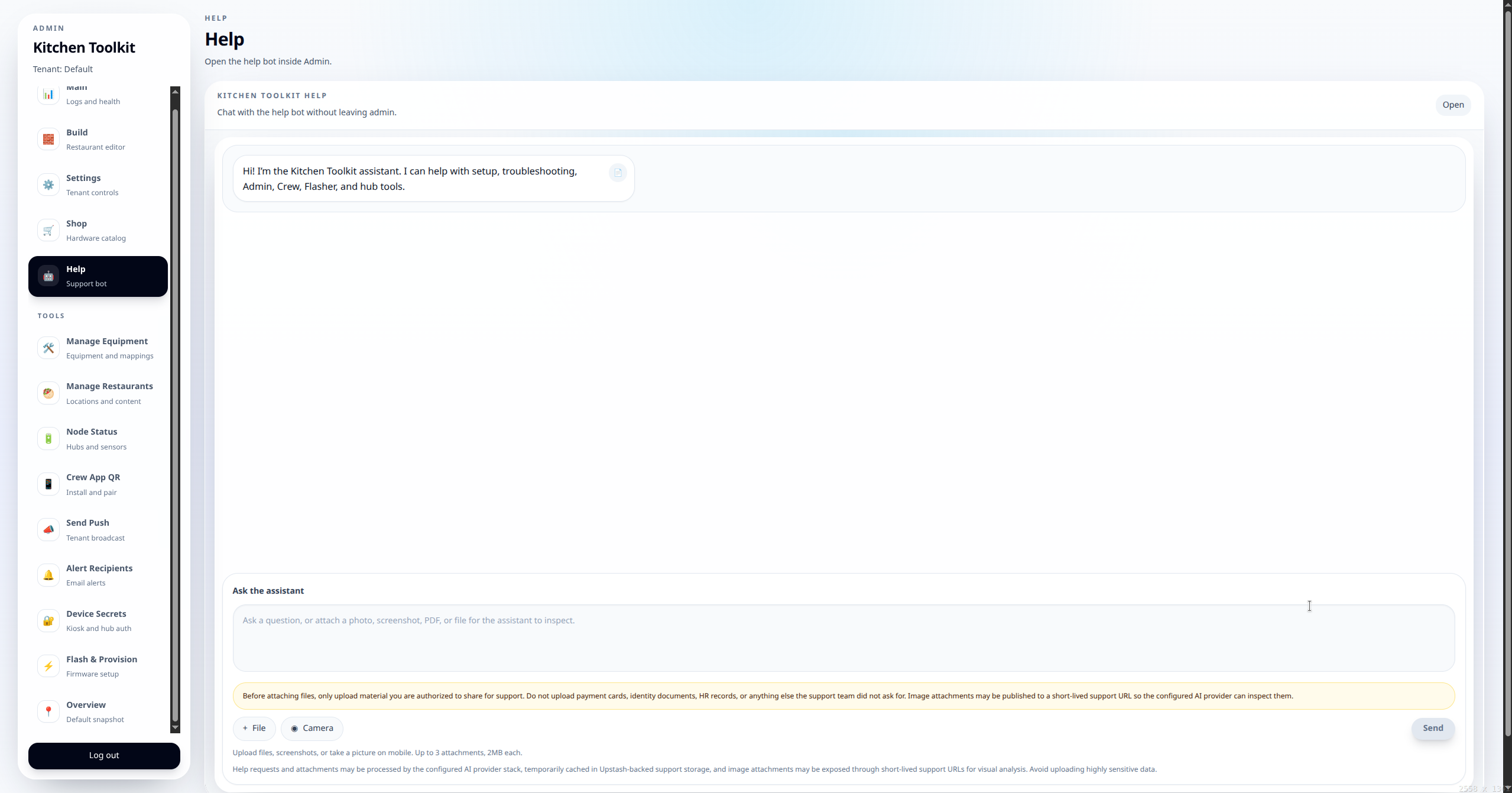 Kitchen Toolkit AI help desk chat interface