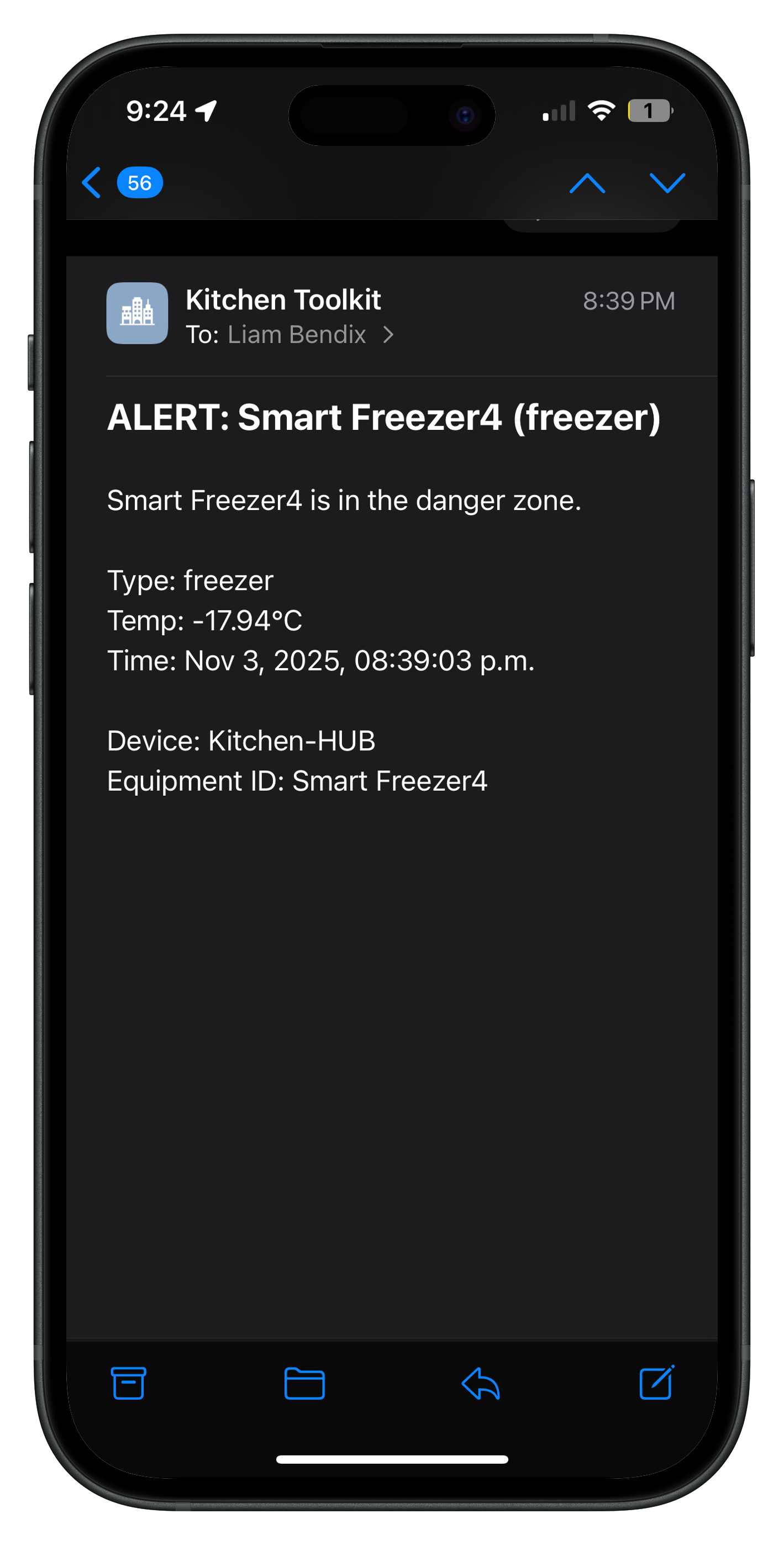 Kitchen Toolkit smart freezer alert email