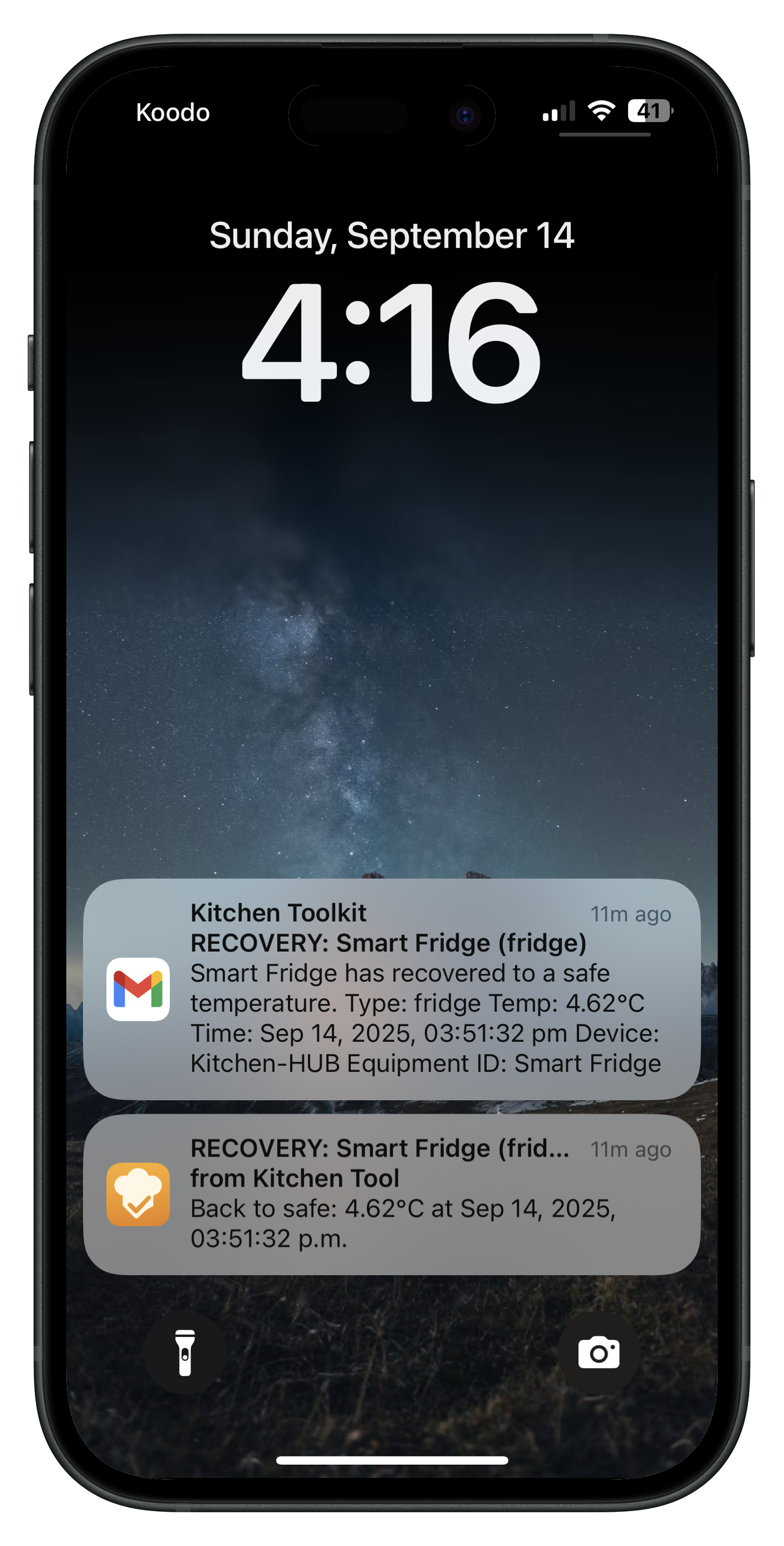 Kitchen Toolkit smart freezer follow-up alert email