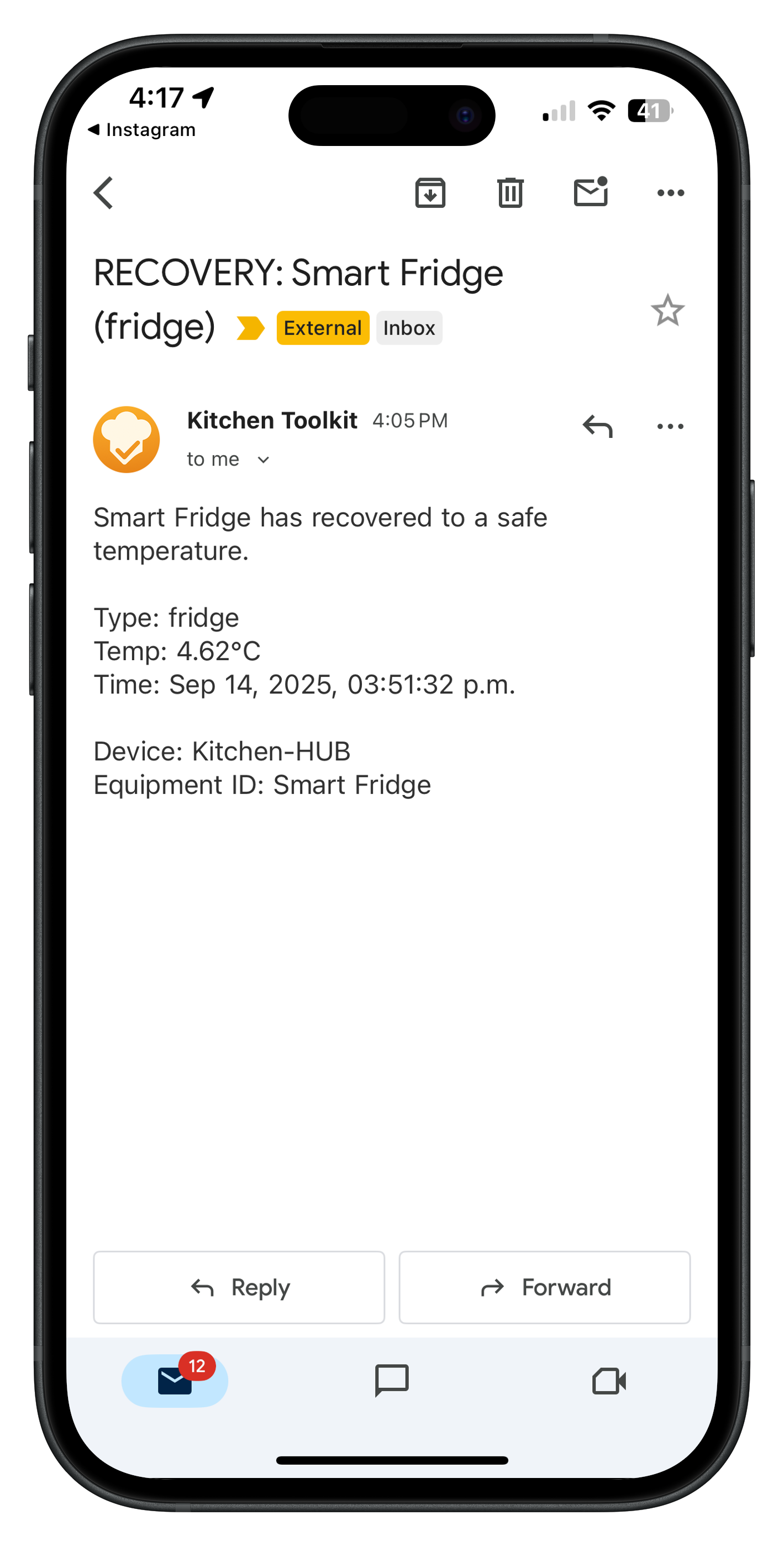 Kitchen Toolkit warning alert email